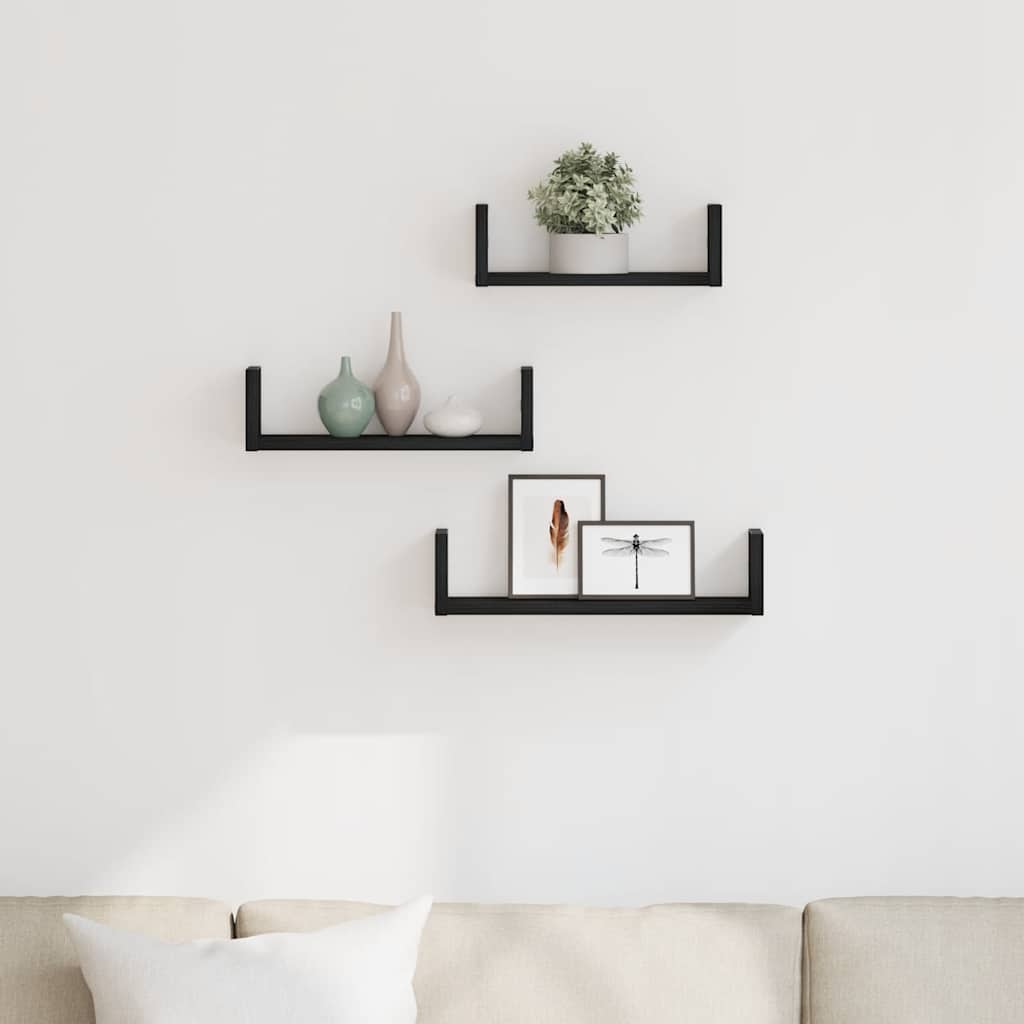Wall shelves 3 pcs. Black oak look wood material