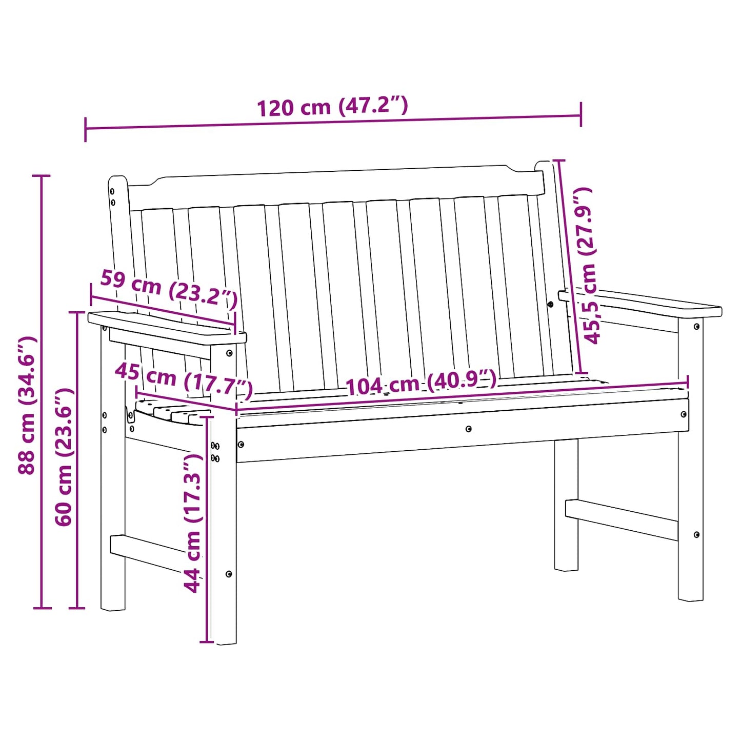 Gartenbank Weiß 120 x 59 x 88 cm HDPE