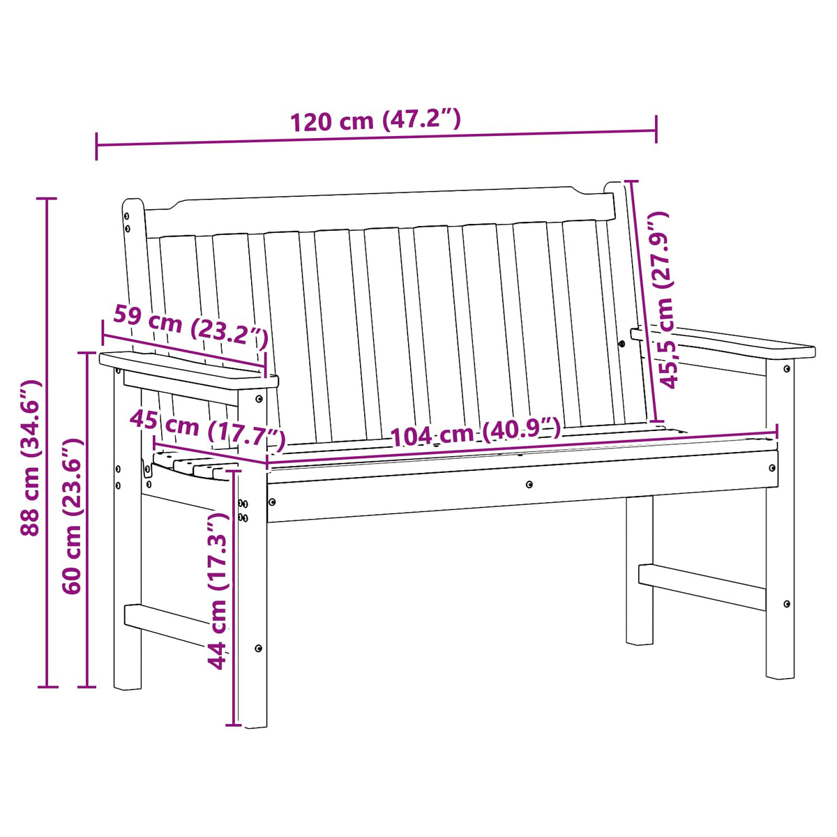Gartenbank Schwarz 120 x 59 x 88 cm HDPE