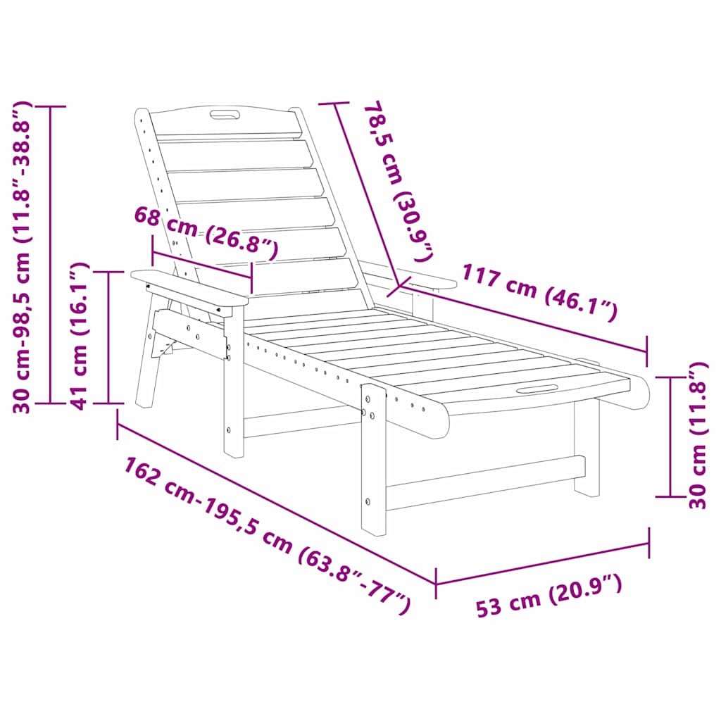 Sonnenliege Schwarz 195,5 x 53 x 98,5 cm HDPE