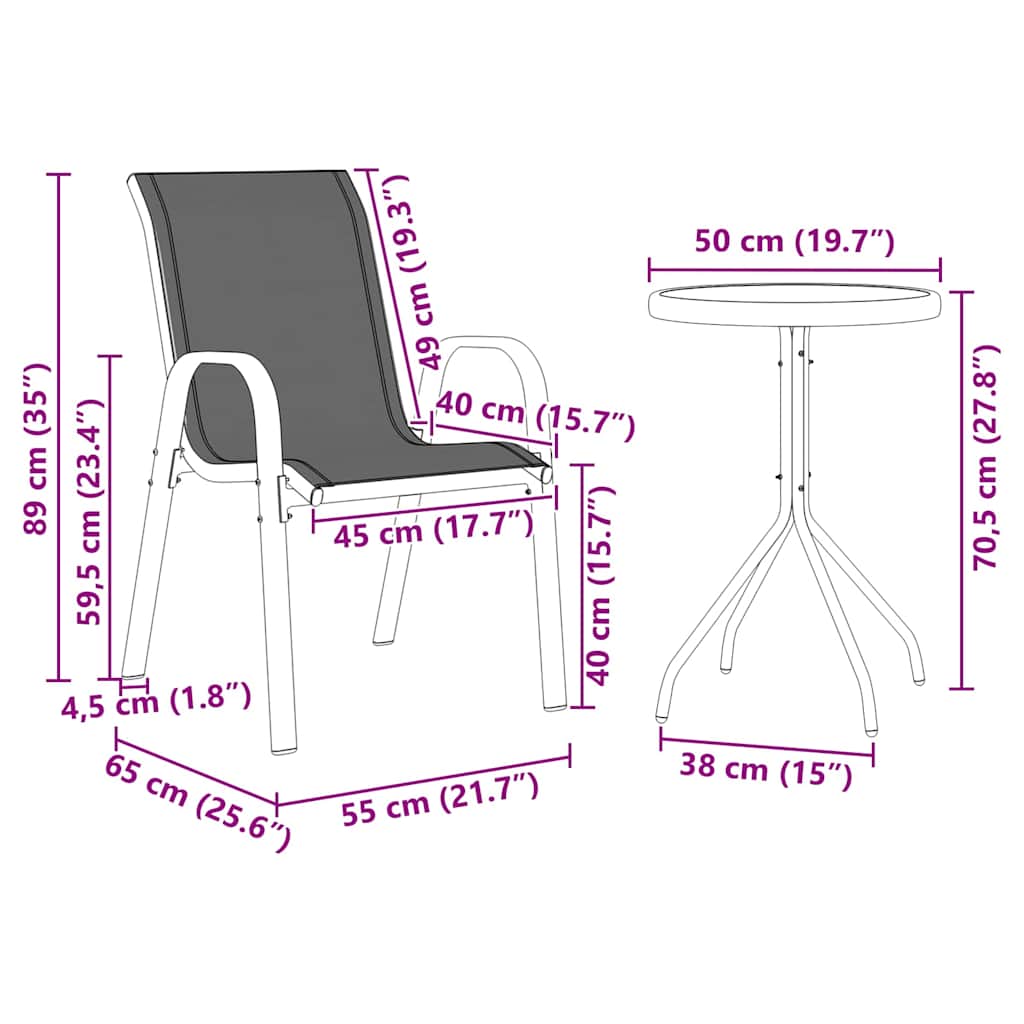 Garten Bistro Set 3 stk. Grau Stahl