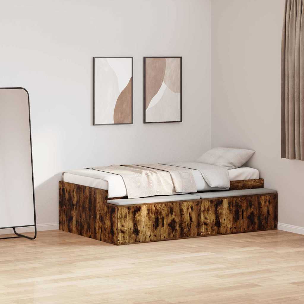 Bett mit Stauraum Räuchereiche 100 x 200 cm Holzwerkstoff