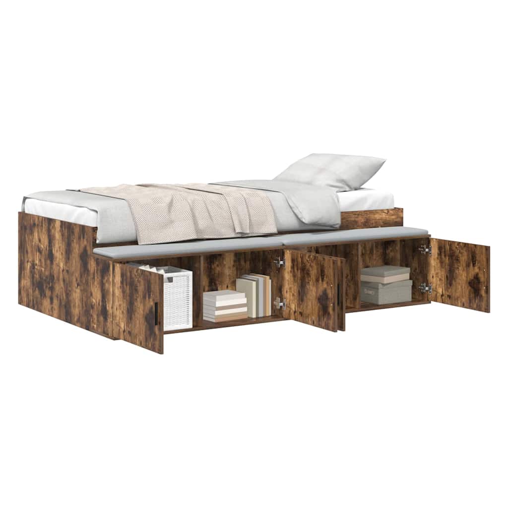 Bett mit Stauraum Räuchereiche 100 x 200 cm Holzwerkstoff