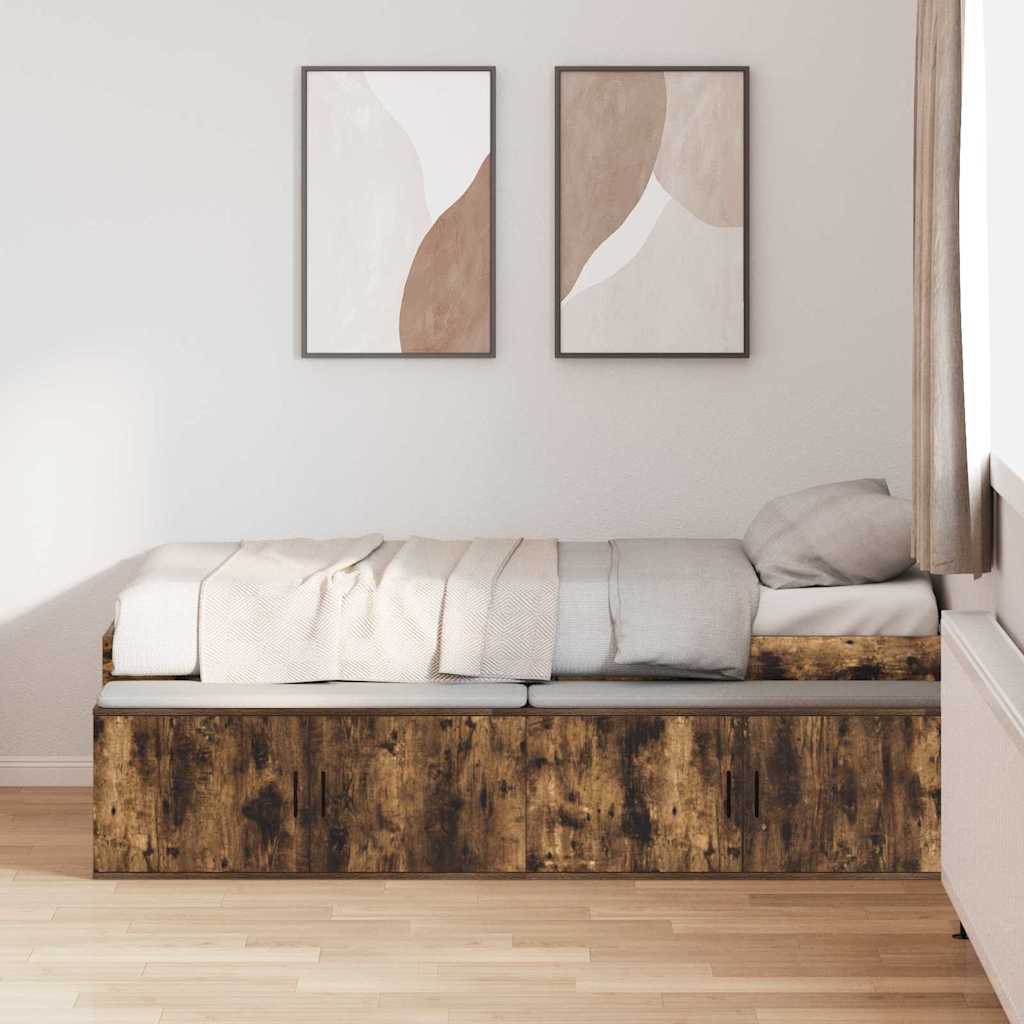 Bett mit Stauraum Räuchereiche 75 x 190 cm Holzwerkstoff