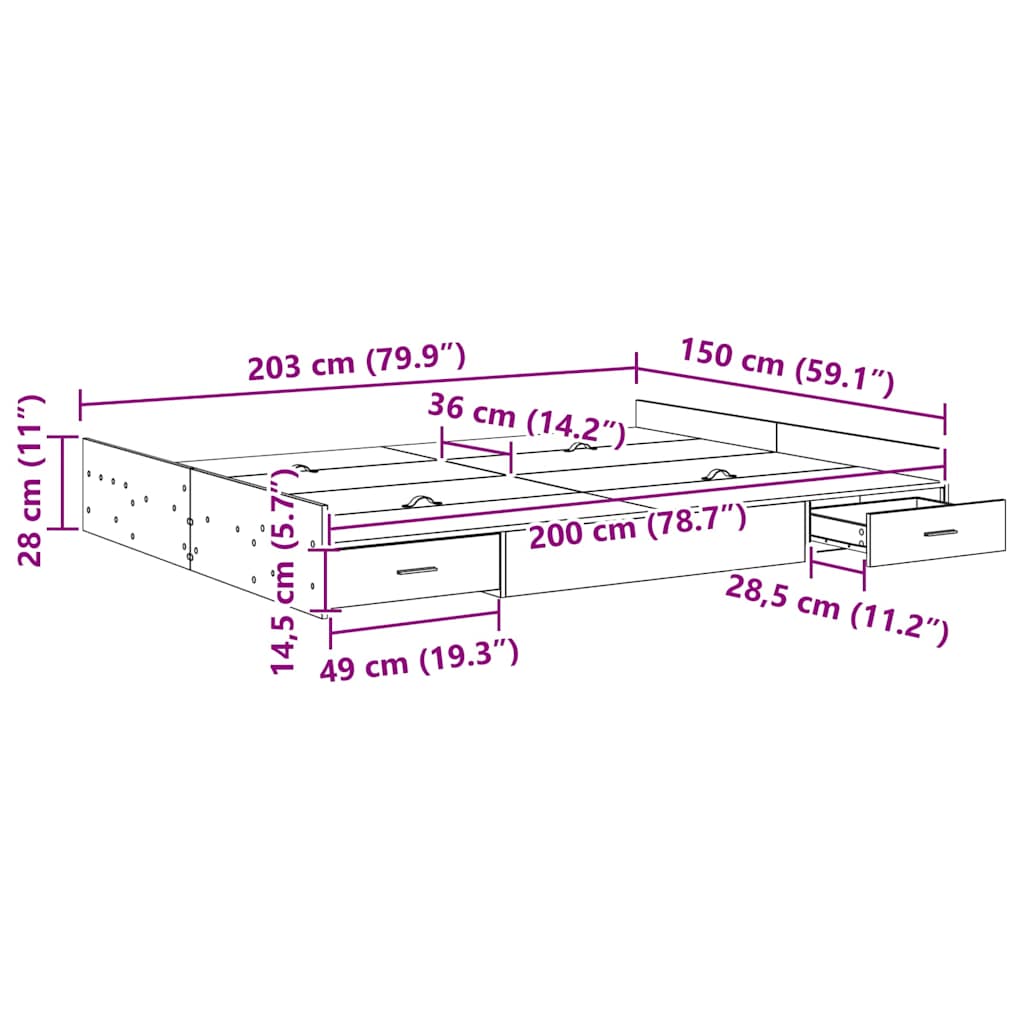 Aufbewahrungsbettgestell Weiß 150 x 200 cm Holzwerkstoff