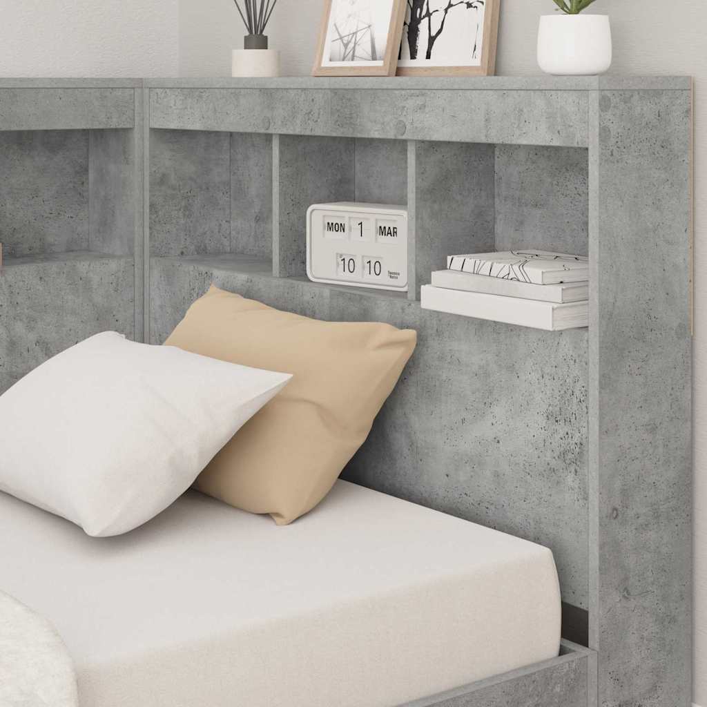 Stauraum-Kopfteil mit Regal Betongrau 80 cm Holzwerkstoff