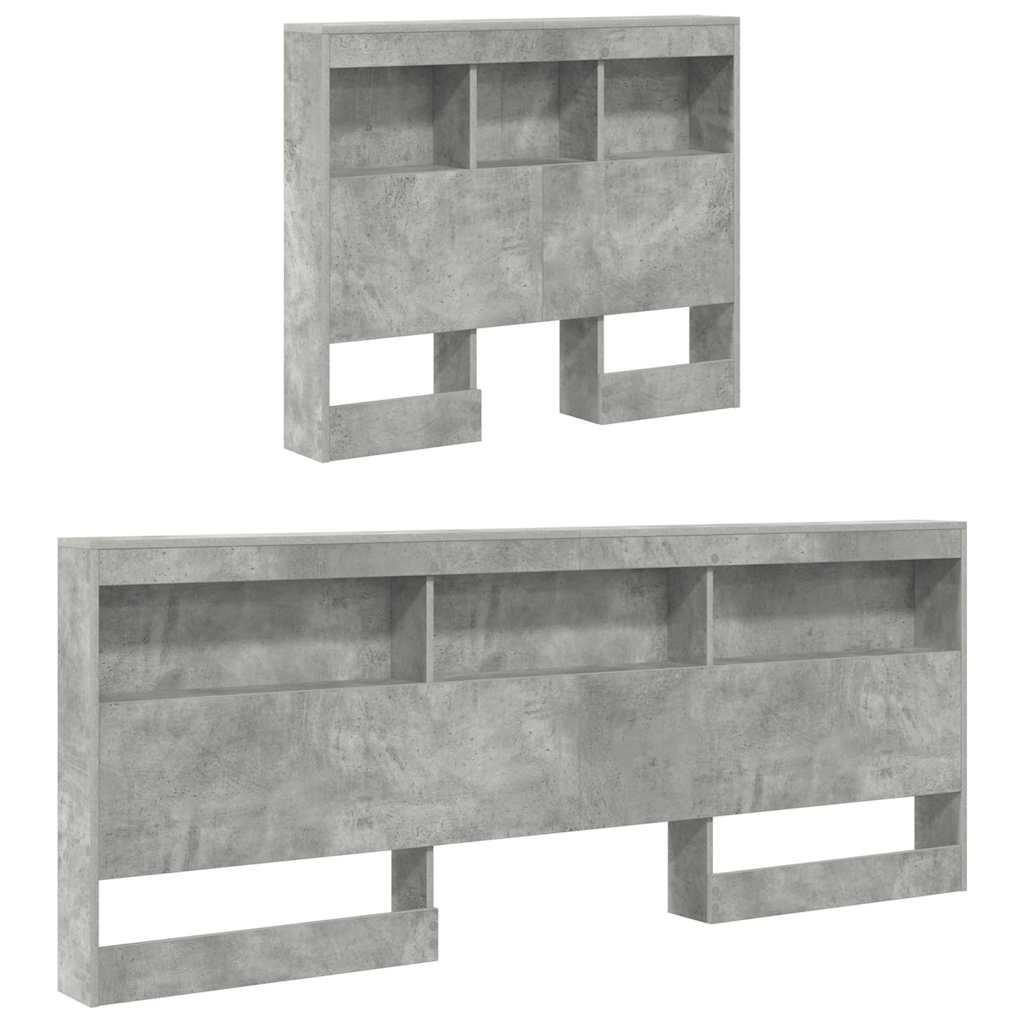 Stauraum-Kopfteil mit Regal Betongrau 80 cm Holzwerkstoff