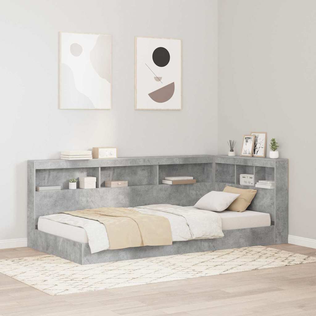 Stauraum-Kopfteil mit Regal Betongrau 90 cm Holzwerkstoff