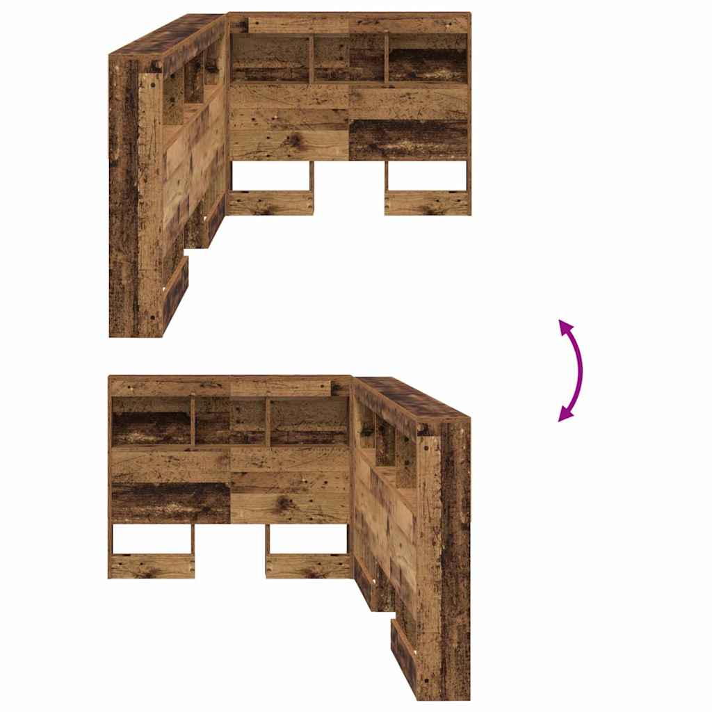 Stauraum-Kopfteil mit Regal Altholz 90 cm Holzwerkstoff