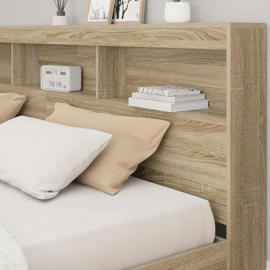 Stauraum-Kopfteil mit Regal Sonoma-Eiche 200 cm Holzwerkstoff