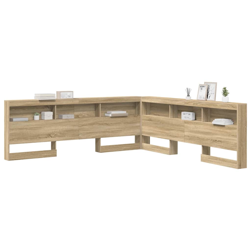 Stauraum-Kopfteil mit Regal Sonoma-Eiche 200 cm Holzwerkstoff