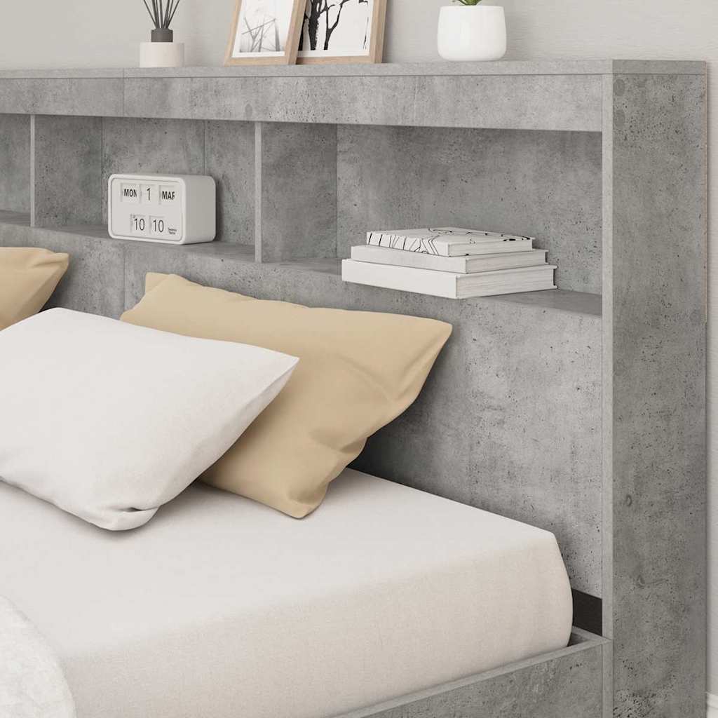 Stauraum-Kopfteil mit Regal Betongrau 200 cm Holzwerkstoff