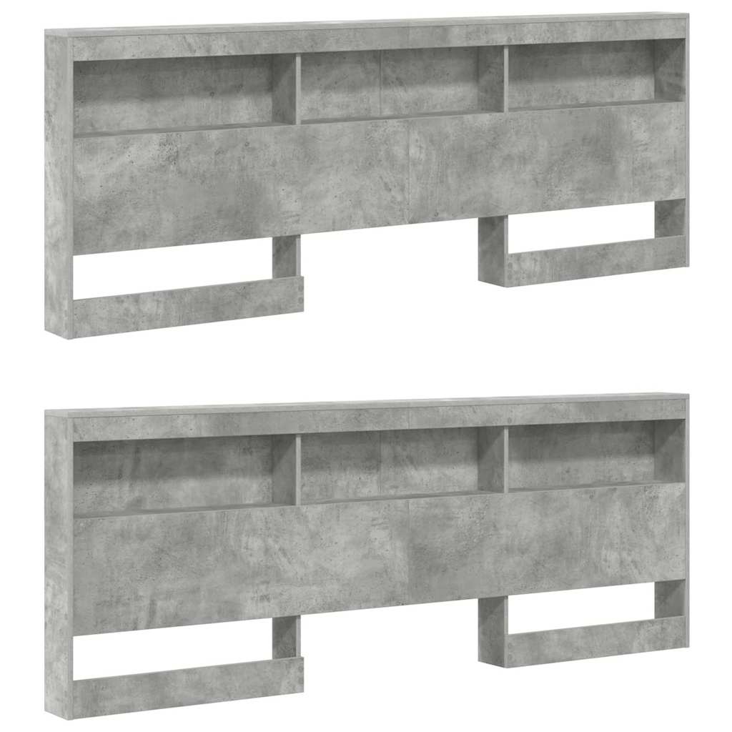 Stauraum-Kopfteil mit Regal Betongrau 200 cm Holzwerkstoff