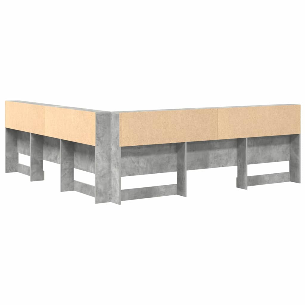 Stauraum-Kopfteil mit Regal Betongrau 200 cm Holzwerkstoff