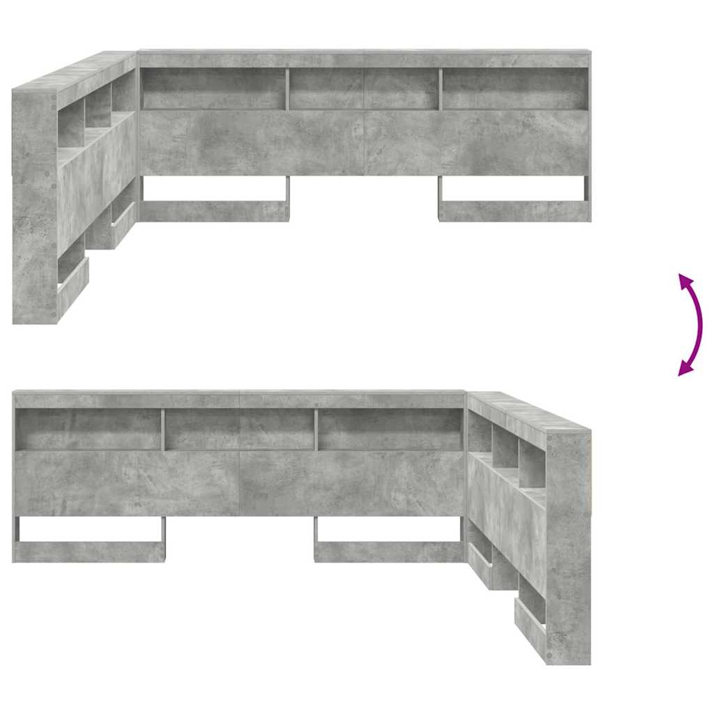 Stauraum-Kopfteil mit Regal Betongrau 200 cm Holzwerkstoff