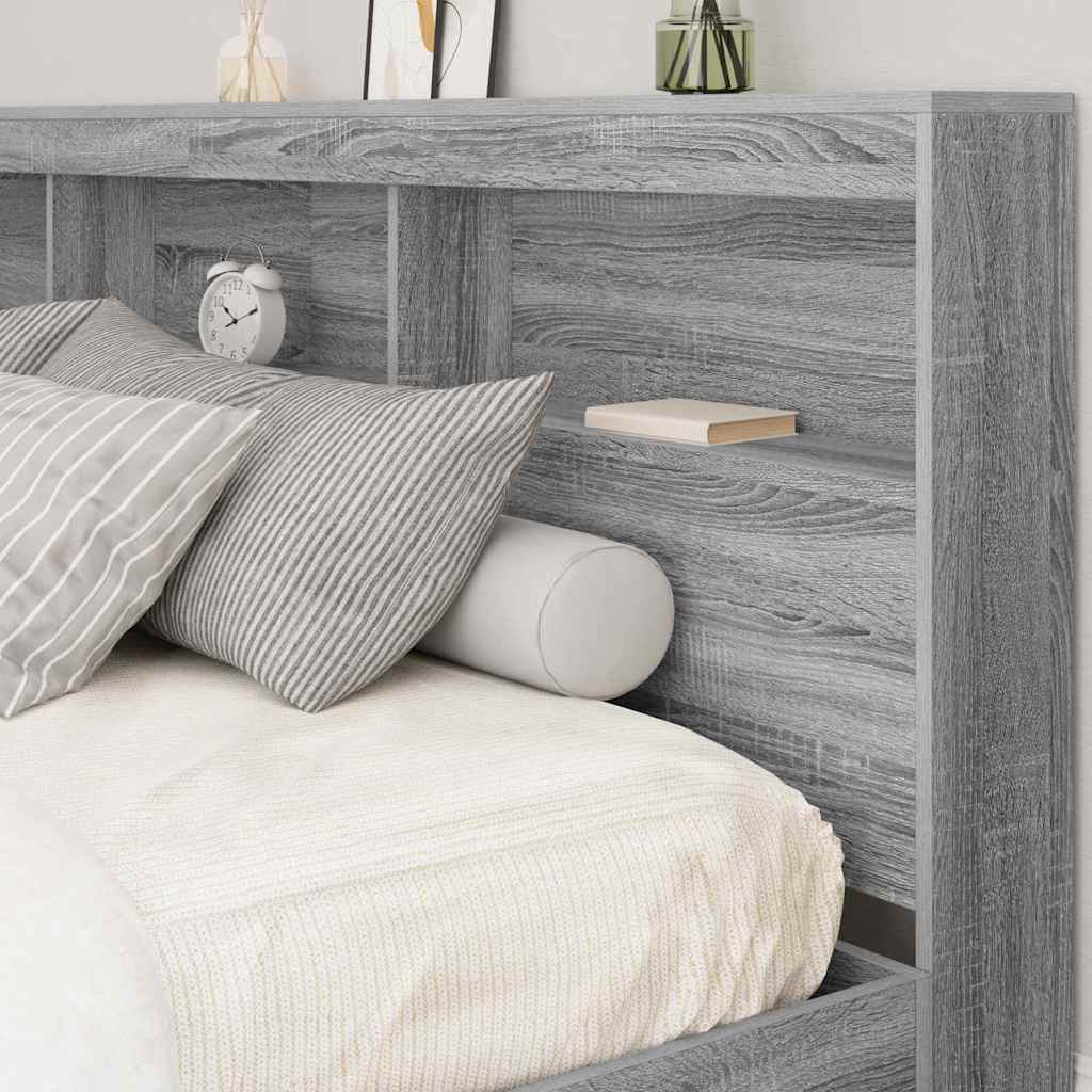 Stauraum-Kopfteil mit Regal Grau Sonoma 200 cm Holzwerkstoff