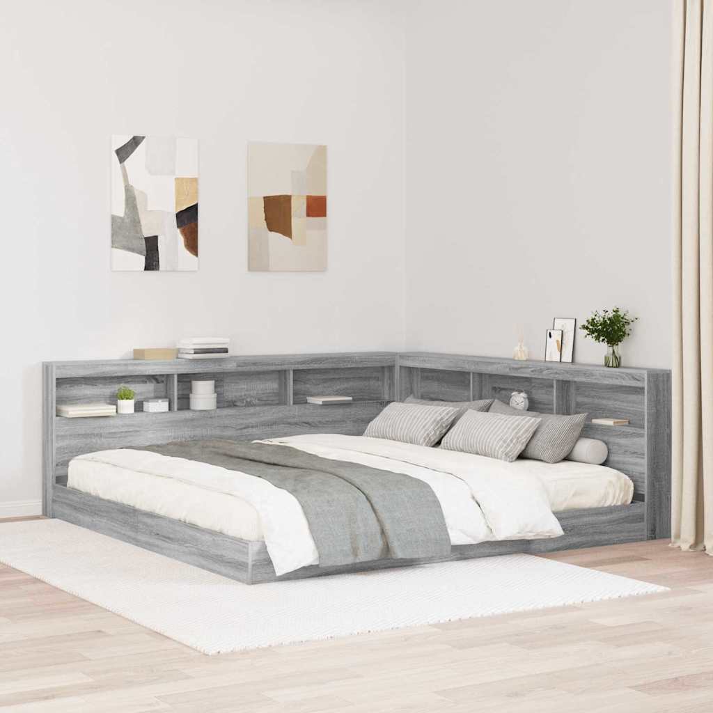 Stauraum-Kopfteil mit Regal Grau Sonoma 200 cm Holzwerkstoff