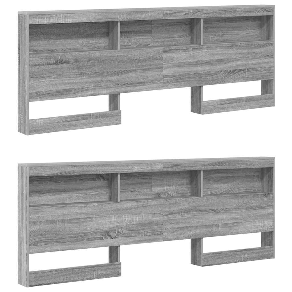 Stauraum-Kopfteil mit Regal Grau Sonoma 200 cm Holzwerkstoff