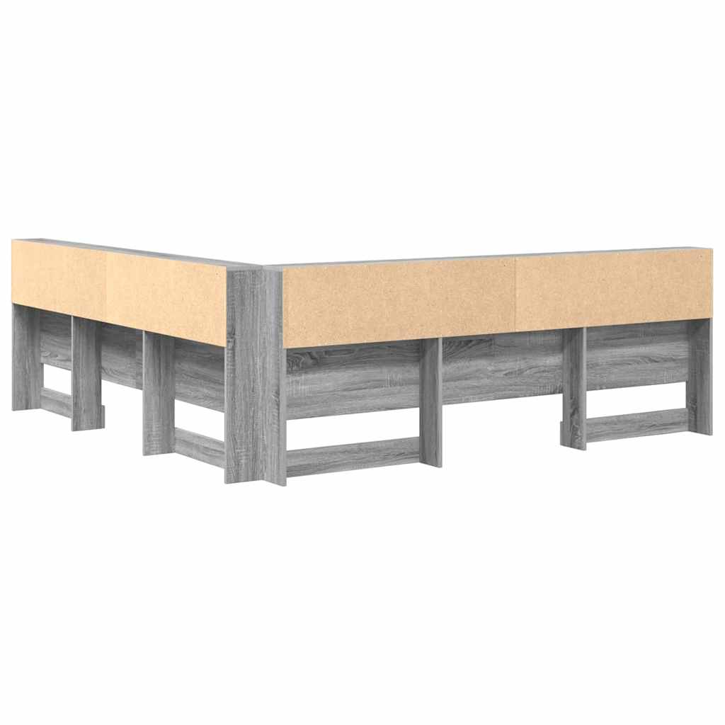 Stauraum-Kopfteil mit Regal Grau Sonoma 200 cm Holzwerkstoff
