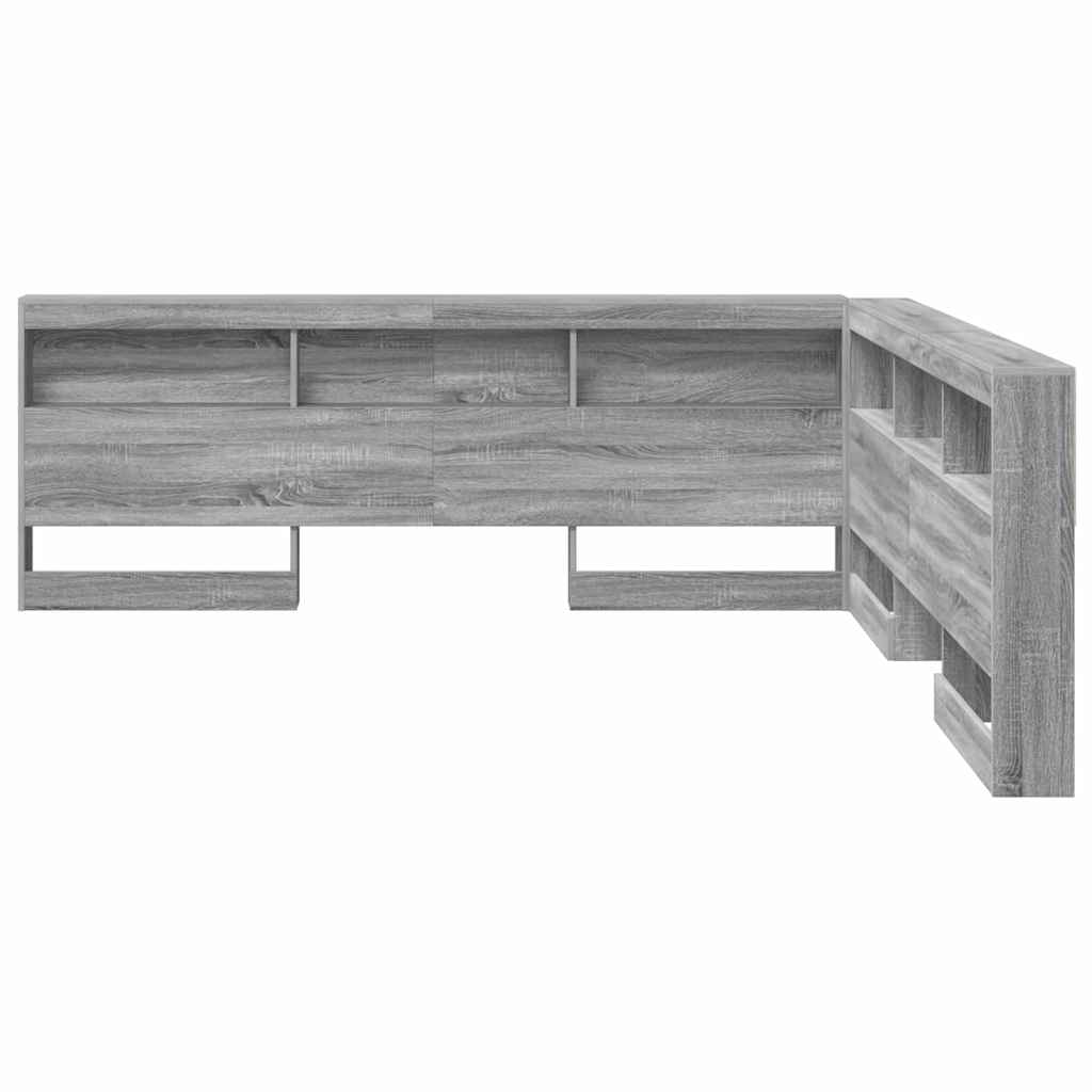 Stauraum-Kopfteil mit Regal Grau Sonoma 200 cm Holzwerkstoff