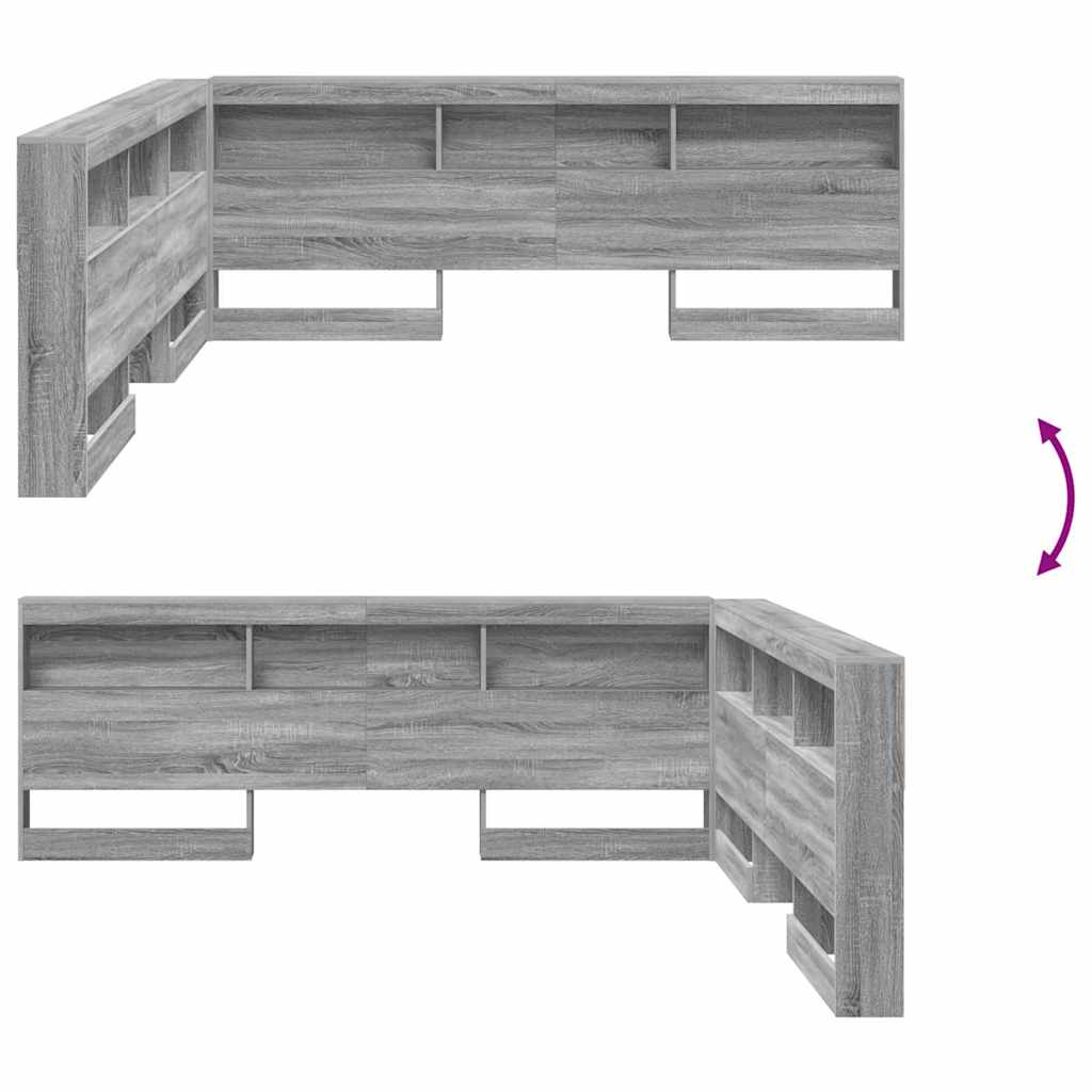Stauraum-Kopfteil mit Regal Grau Sonoma 200 cm Holzwerkstoff