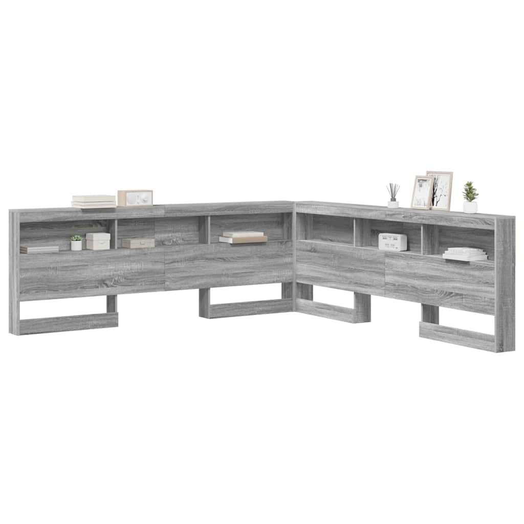 Stauraum-Kopfteil mit Regal Grau Sonoma 200 cm Holzwerkstoff