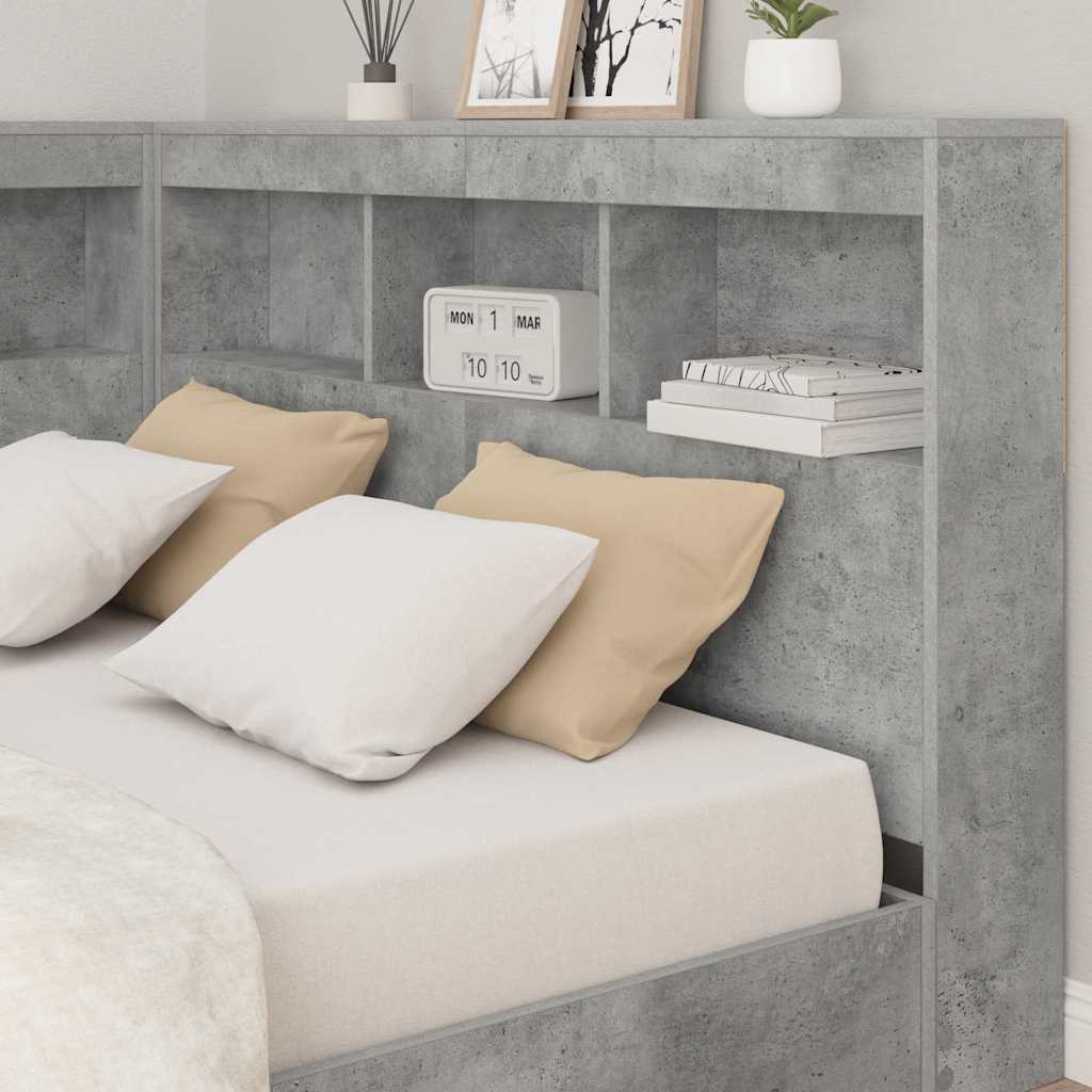 Stauraum-Kopfteil mit Regal Betongrau 120 cm Holzwerkstoff