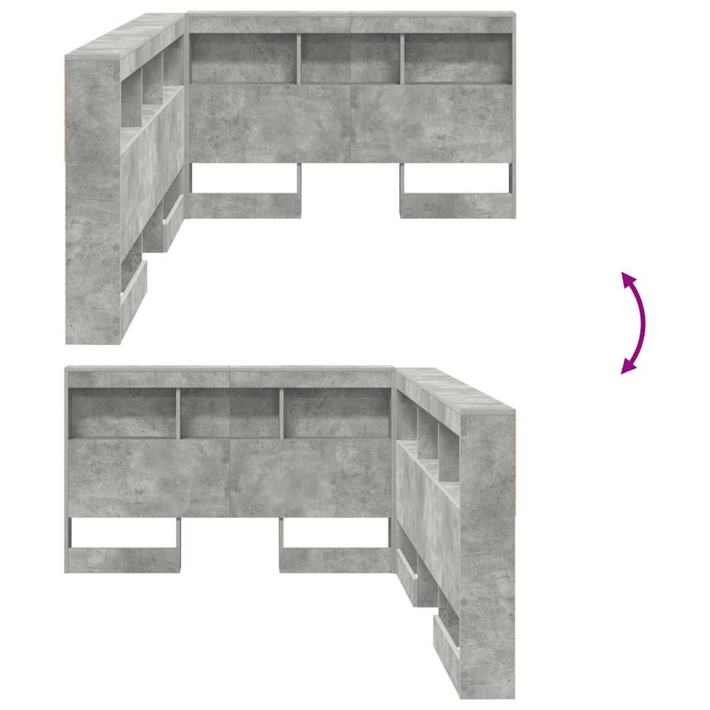 Stauraum-Kopfteil mit Regal Betongrau 120 cm Holzwerkstoff