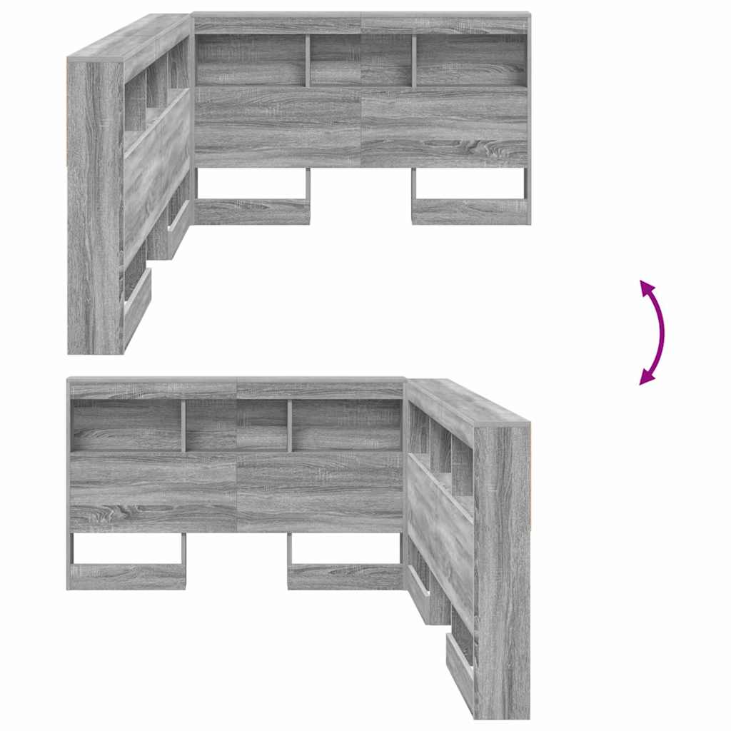 Stauraum-Kopfteil mit Regal Grau Sonoma 120 cm Holzwerkstoff