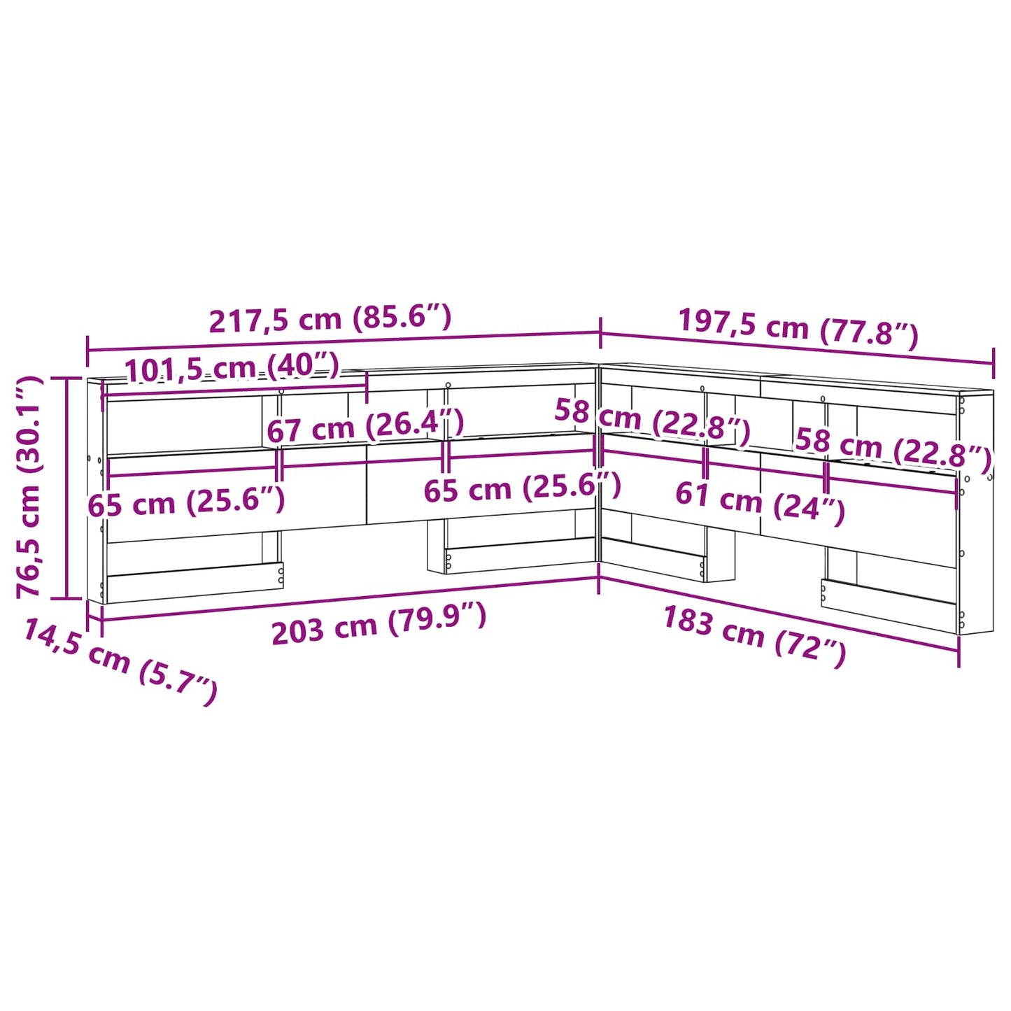 Aufbewahrungskopfteil Geräucherte Eiche 180 cm Holzwerkstoff