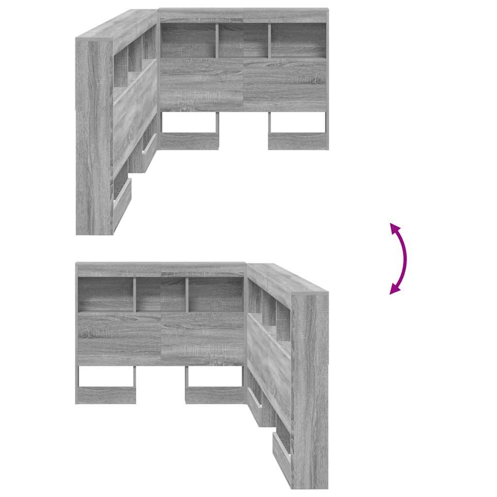 Stauraum-Kopfteil mit Regal Grau Sonoma 90 cm Holzwerkstoff