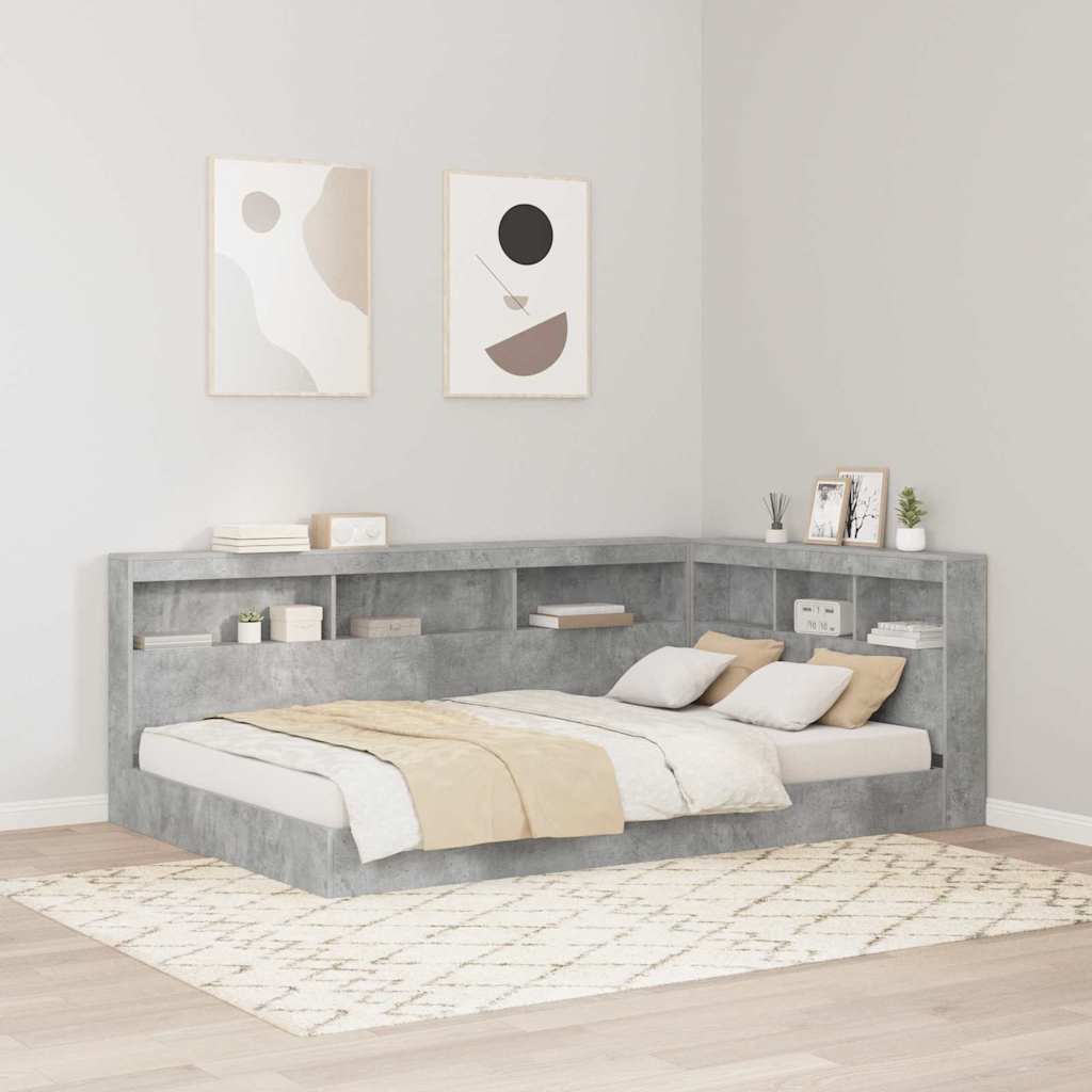 Stauraum-Kopfteil mit Regal Betongrau 120 cm Holzwerkstoff