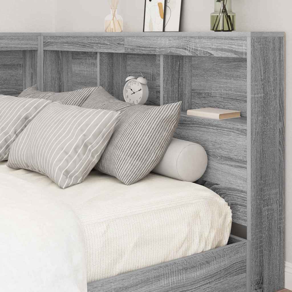 Stauraum-Kopfteil mit Regal Grau Sonoma 120 cm Holzwerkstoff