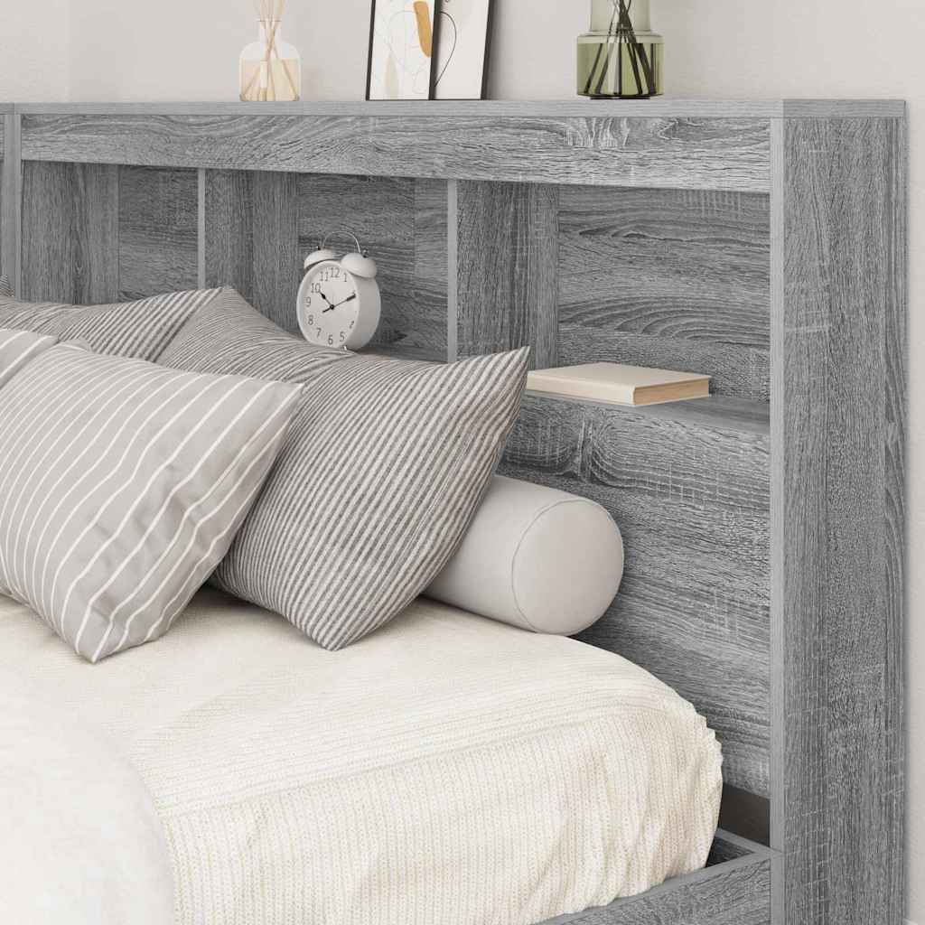 Stauraum-Kopfteil mit Regal Grau Sonoma 140 cm Holzwerkstoff