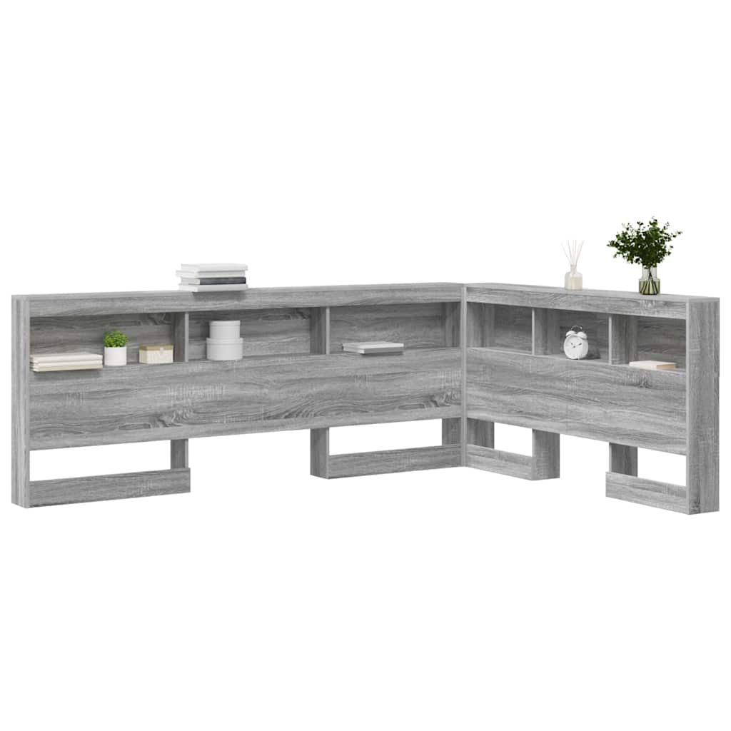 Stauraum-Kopfteil mit Regal Grau Sonoma 140 cm Holzwerkstoff