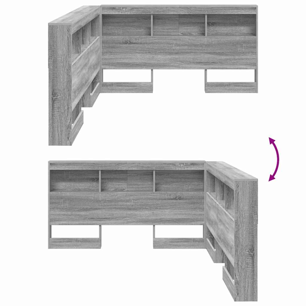 Stauraum-Kopfteil mit Regal Grau Sonoma 135 cm Holzwerkstoff