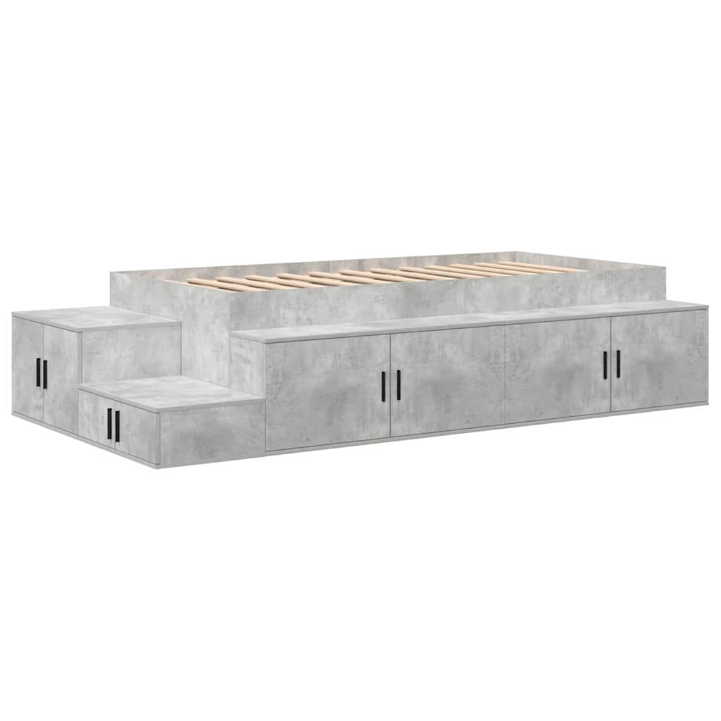 Bett mit Stauraum Beton Grau 244 x 127 x 53.5 cm Holzwerkstoff