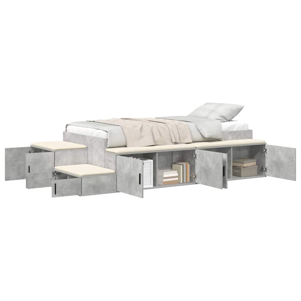 Bett mit Stauraum Beton Grau 244 x 127 x 53.5 cm Holzwerkstoff