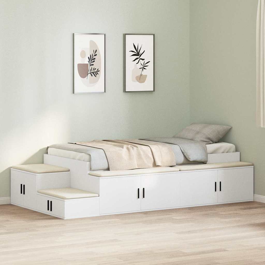 Bett mit Stauraum Weiß 234 x 103 x 53.5 cm Holzwerkstoff