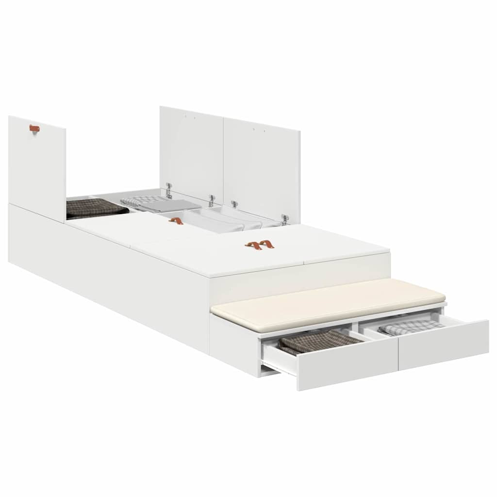 Bett mit Stauraum Weiß 236.5 x 90 x 31.5 cm Holzwerkstoff