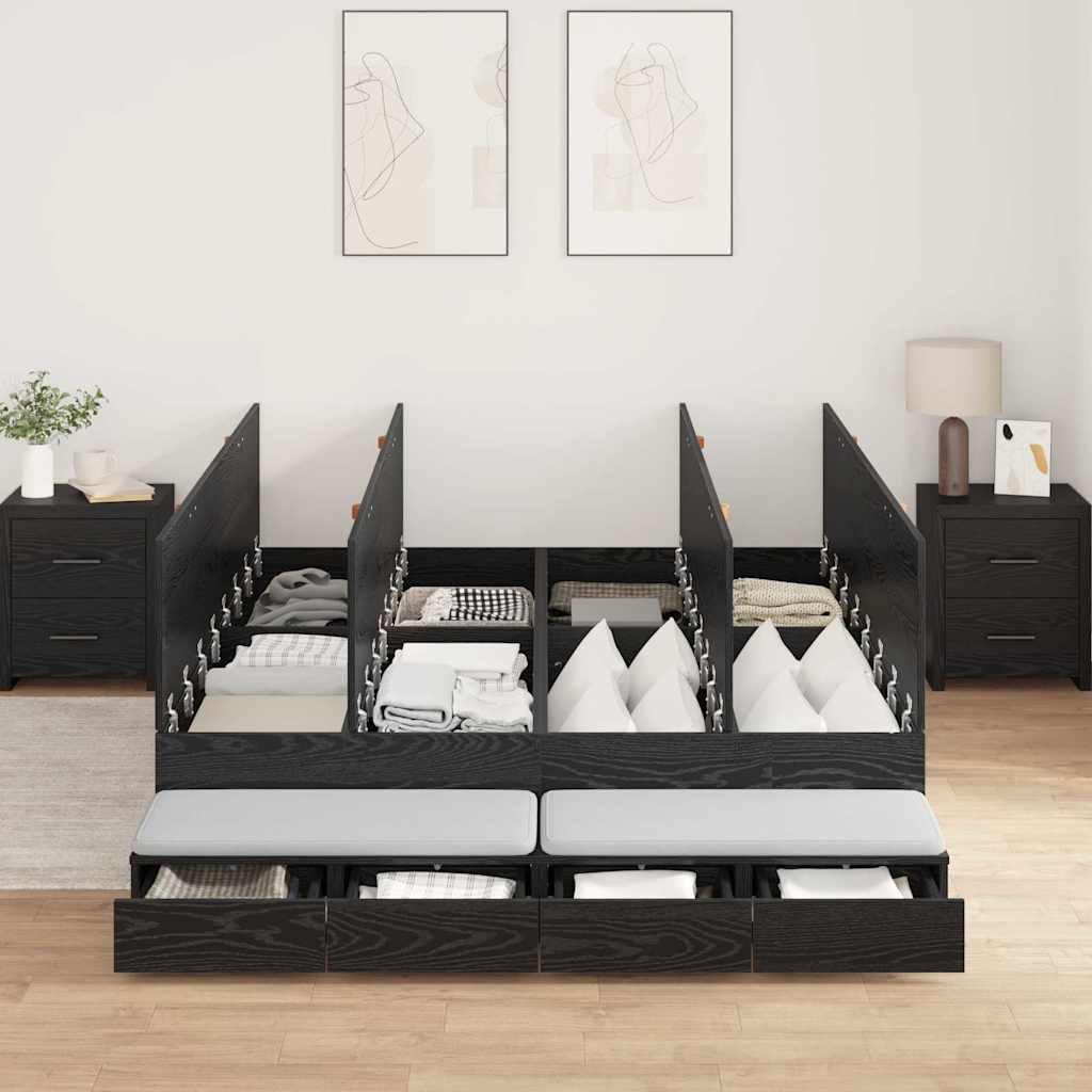 Bett mit Stauraum Schwarz Eichen-Optik 236.5 x 150 x 31.5 cm