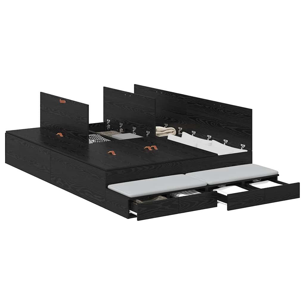 Bett mit Stauraum Schwarz Eichen-Optik 236.5 x 150 x 31.5 cm