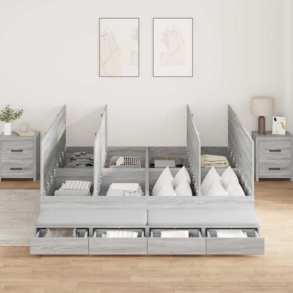 Bett mit Stauraum mit Tür Grau Sonoma 236.5 x 180 x 31.5 cm