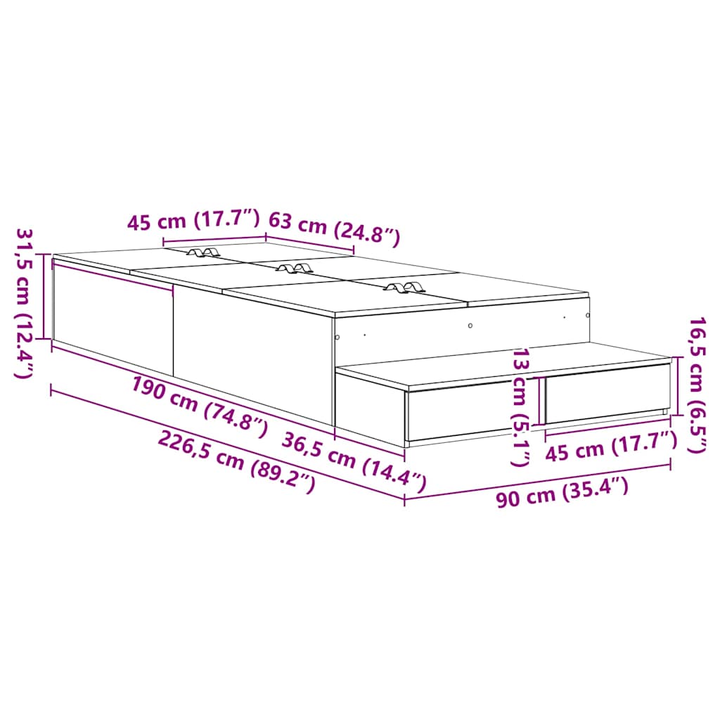 Bett mit Stauraum Weiß 226,5 x 90 x 31,5 cm Holzwerkstoff