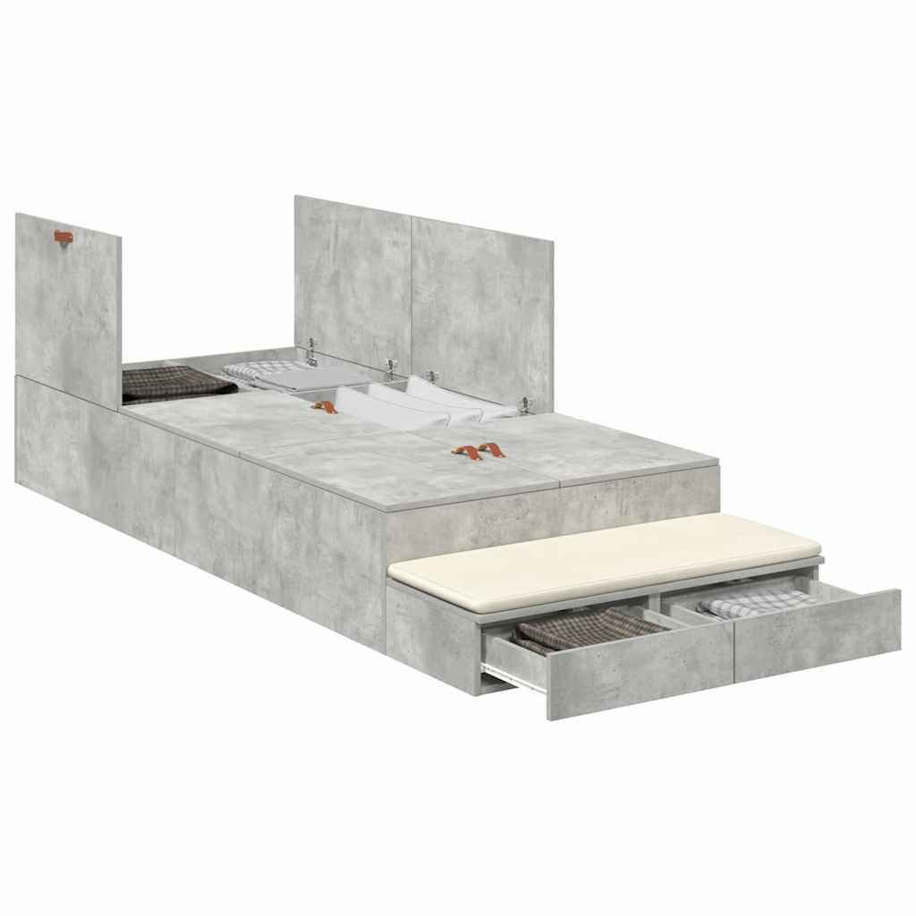 Bett mit Stauraum Beton Grau 226,5 x 90 x 31,5 cm Holzwerkstoff