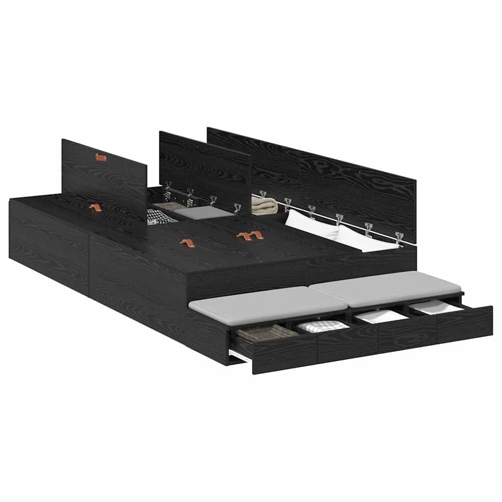 Bett mit Stauraum Schwarz Eichen-Optik 226.5 x 120 x 31.5 cm