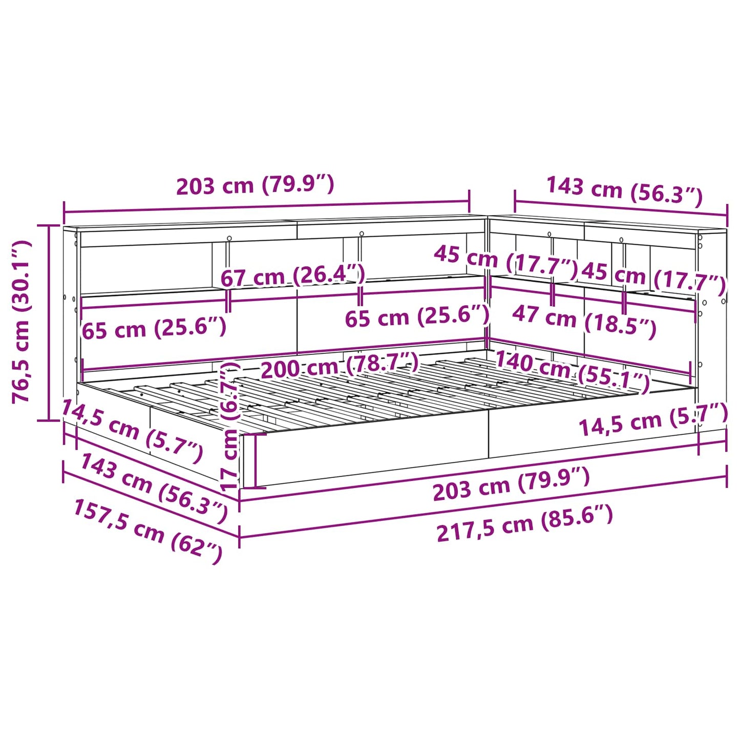 Bücherregal-Bett mit Regal Weiß 140 x 200 cm Holzwerkstoff