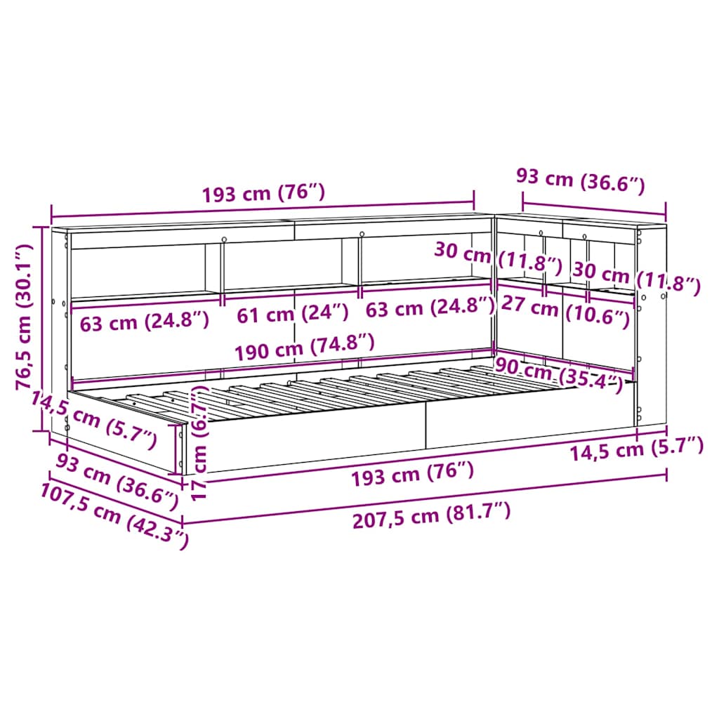 Bücherregal-Bett mit Regal Weiß 90 x 190 cm Holzwerkstoff