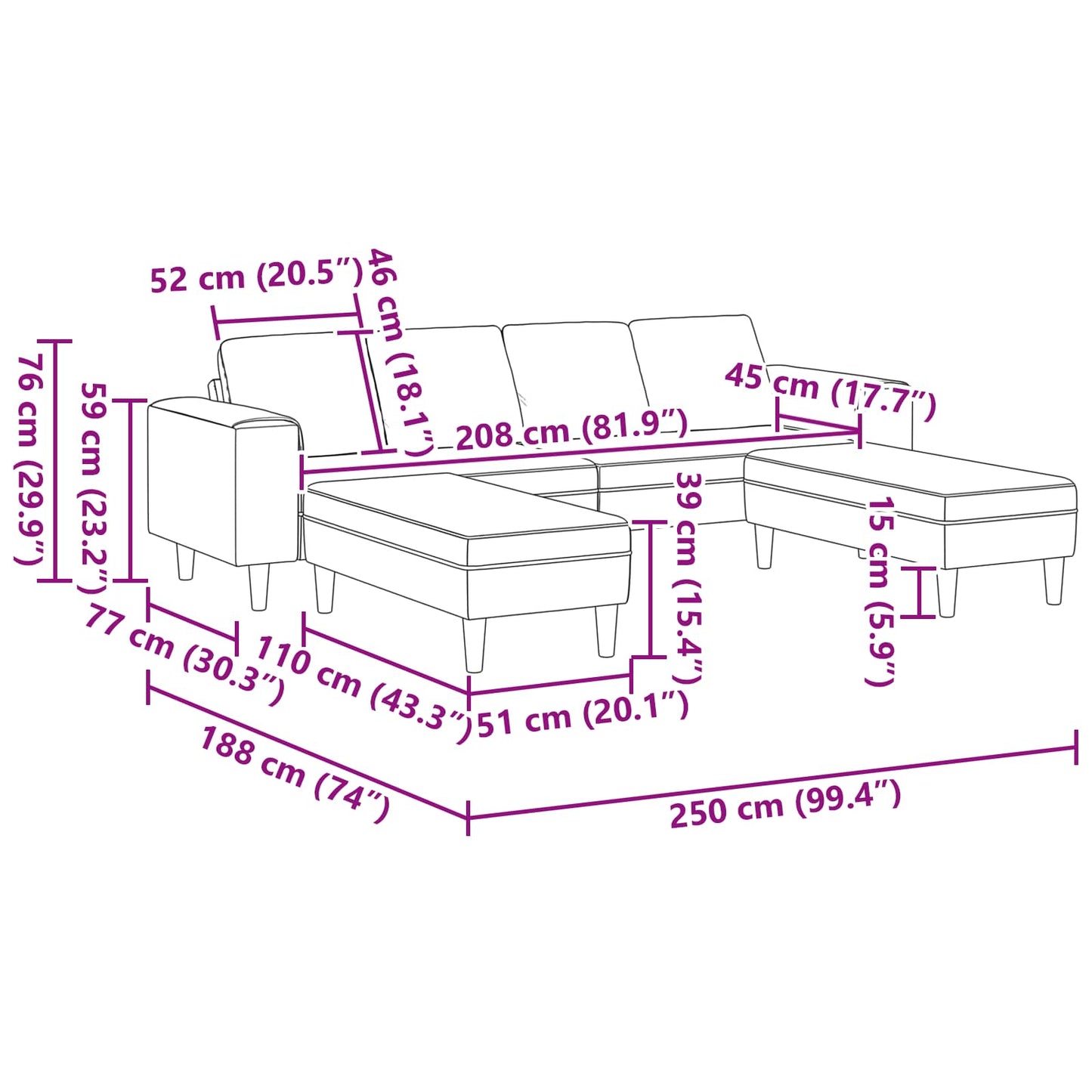 Wohnzimmer Couch 3 stk. Dunkelgrau Polyester