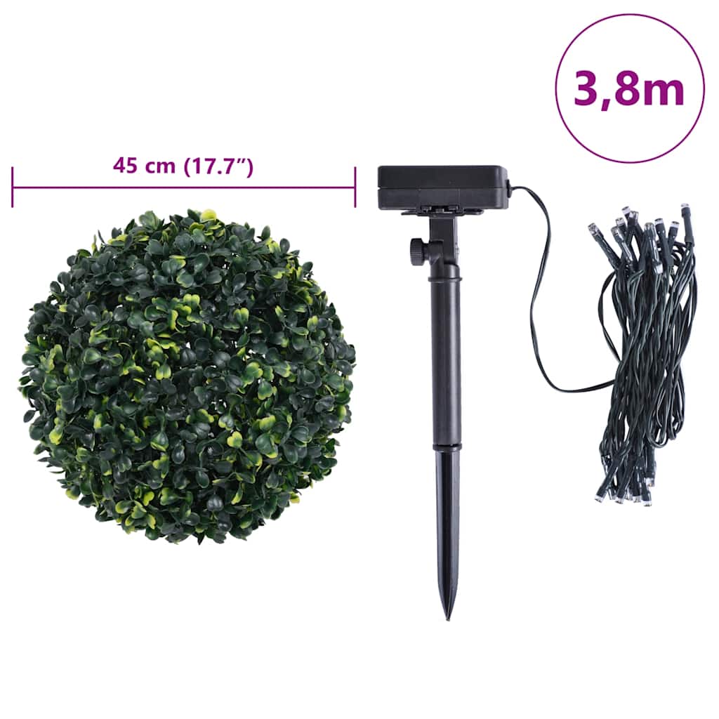 Artificial boxwood balls with LED lights, 2 pieces, green, 45 cm
